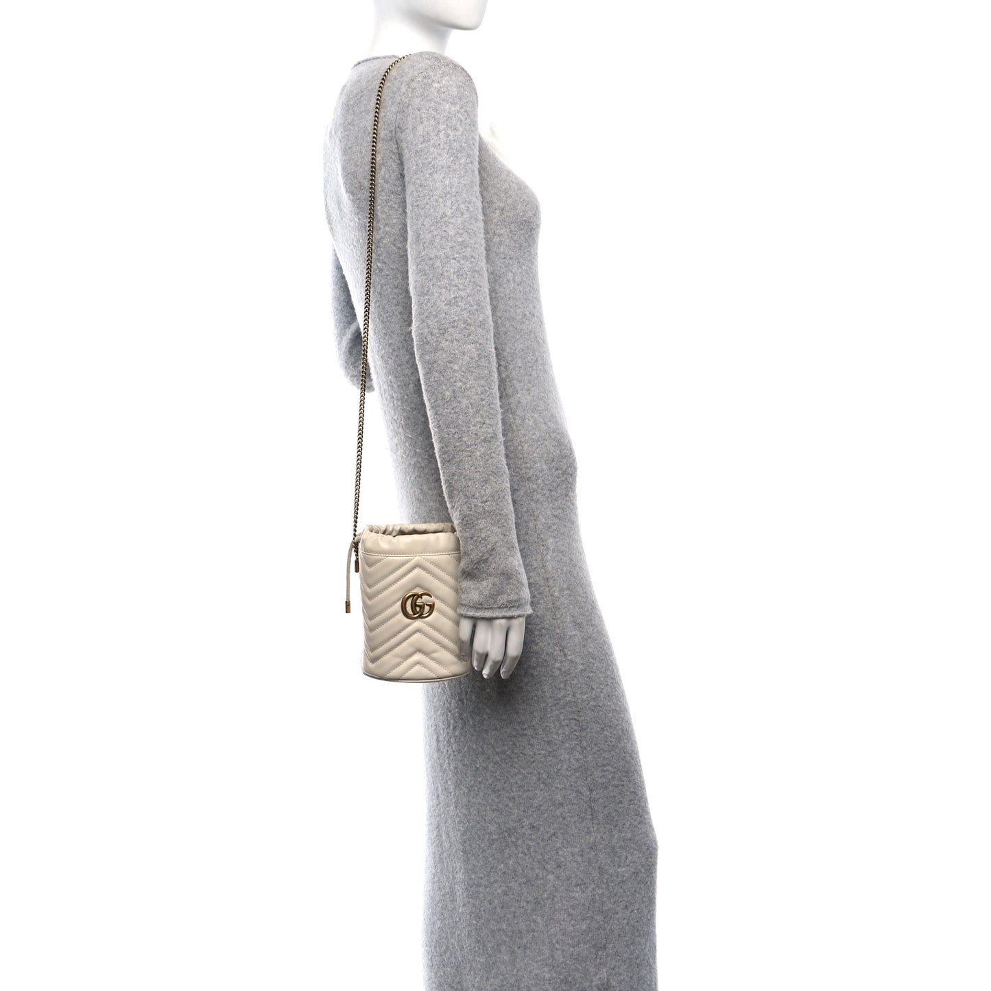 Calfskin Matelasse Mini GG Marmont 2.0 Bucket Bag White