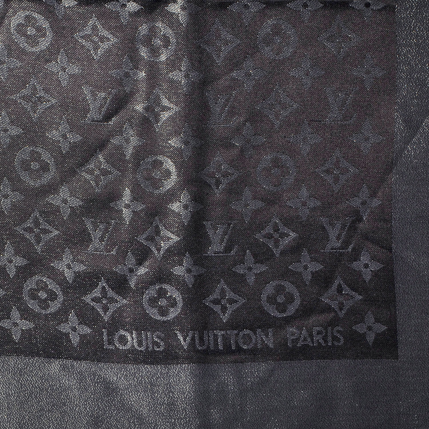 Louis Vuitton Silk Lurex Wool Monogram Shine Shawl Black 1 of 5