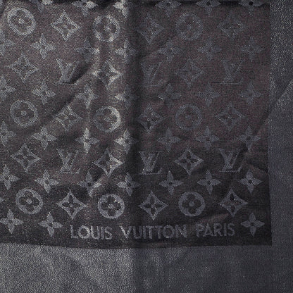 Louis Vuitton Silk Lurex Wool Monogram Shine Shawl Black 1 of 5