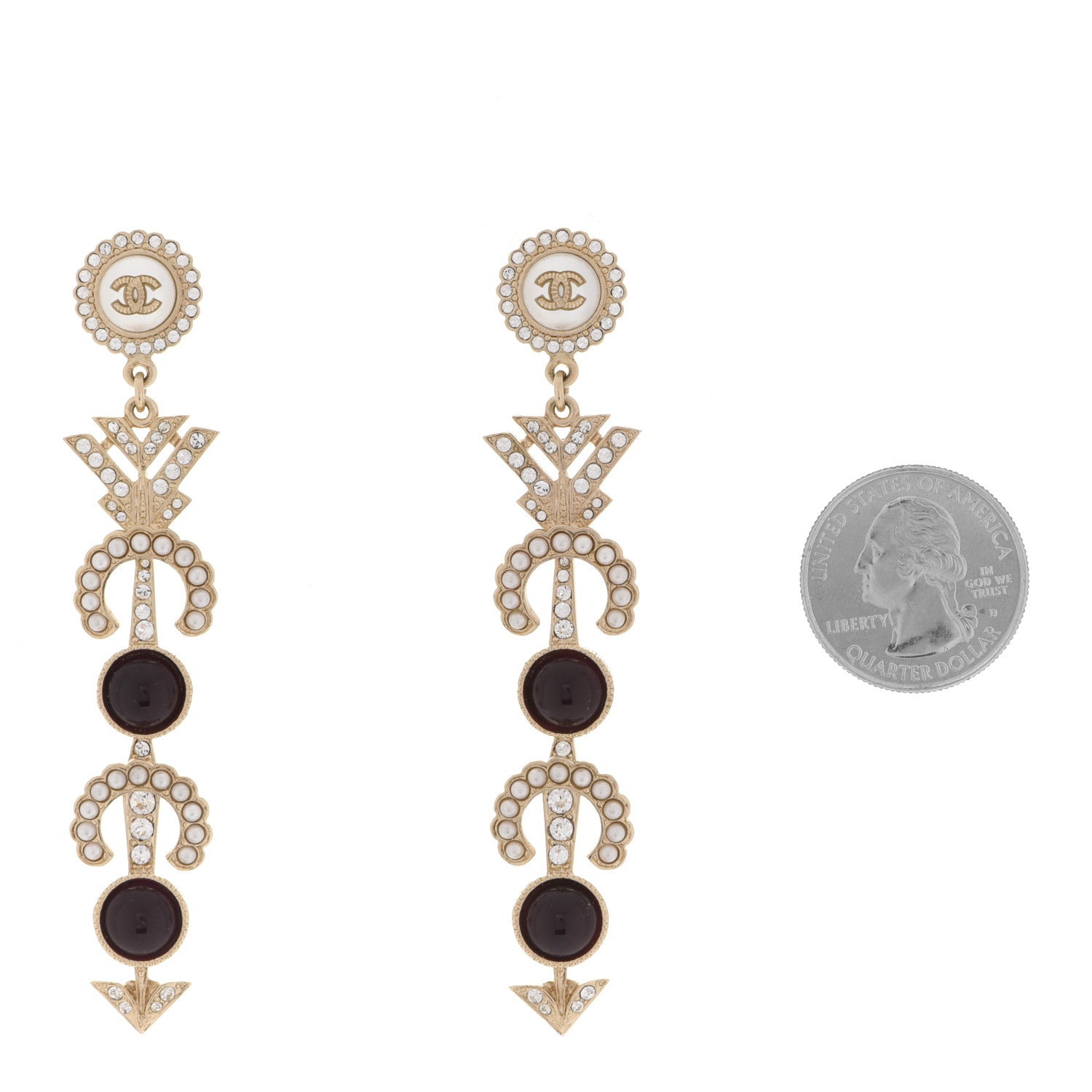 Chanel Pearl Crystal Queen of France CC Drop Earrings Gold 2 of 5