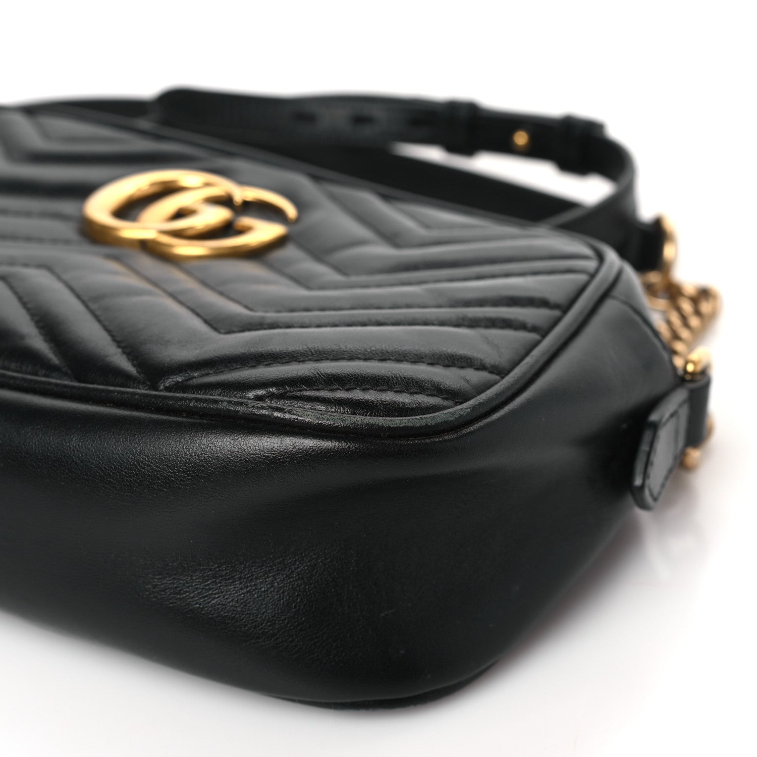 Gucci Calfskin Matelasse Small GG Marmont Chain Shoulder Bag Black 9 of 10