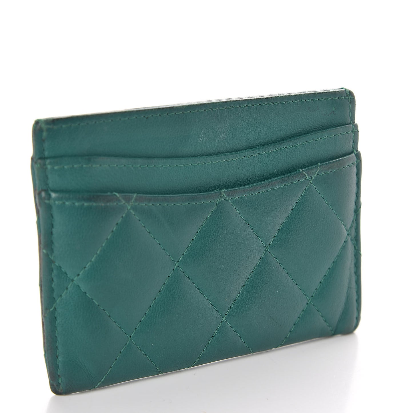 Lambskin Quilted Card Holder Green