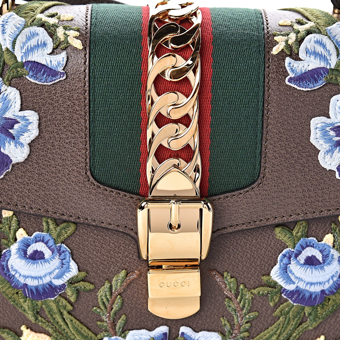 Calfskin Embroidered Medium Sylvie Top Handle Bag New Acero Multicolor