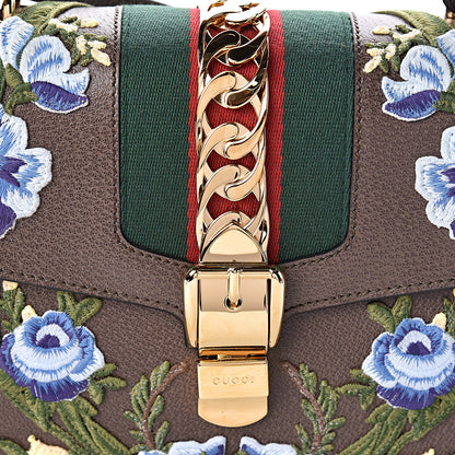 Gucci Calfskin Embroidered Medium Sylvie Top Handle Bag New Acero Multicolor 10 of 10