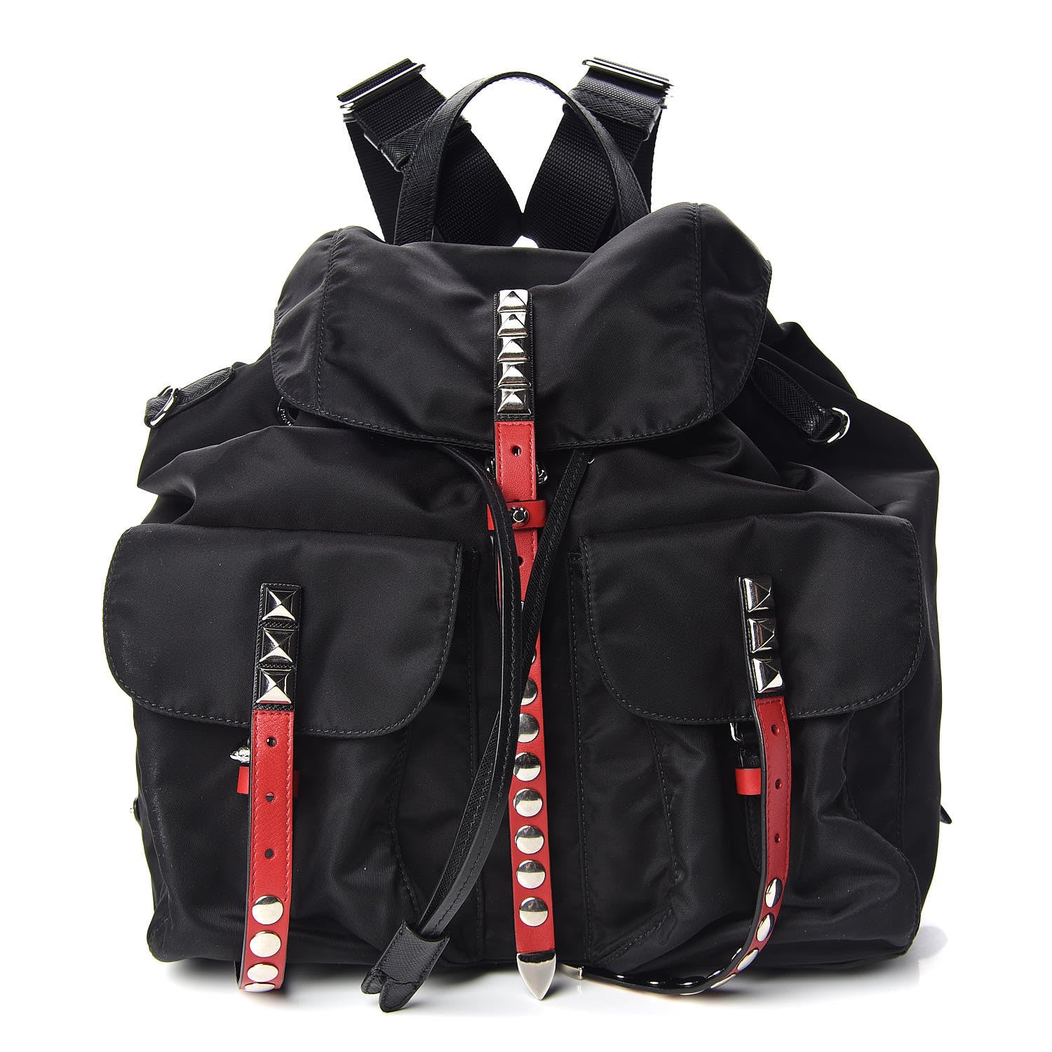 Prada Nylon New Vela Studded Backpack Black Fuoco 1 of 9