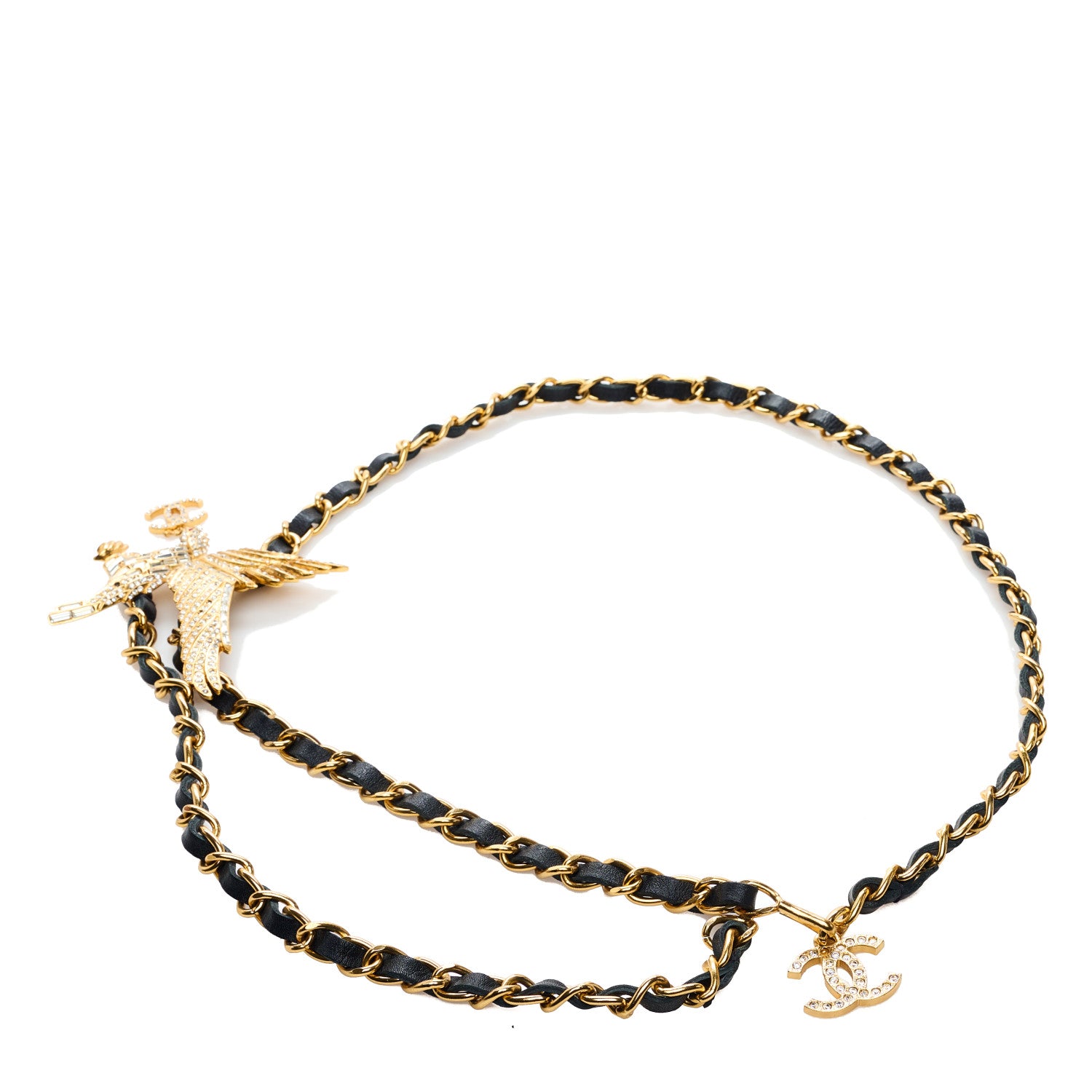 Chanel Lambskin Crystal Eagle Chain CC Belt Black Gold 3 of 3