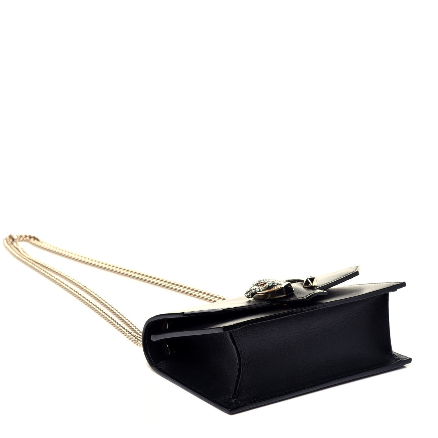 Smooth Calfskin Crystal Snake Buckle Paris Crossbody Bag Black
