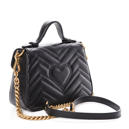 Gucci Calfskin Matelasse Mini GG Marmont Top Handle Shoulder Bag Black 3 of 10