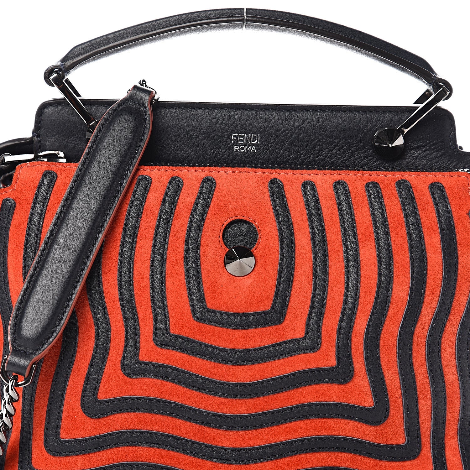 Fendi Suede Calfskin Waves Small DotCom Click Chain Satchel Papavero Blue Notte 11 of 11