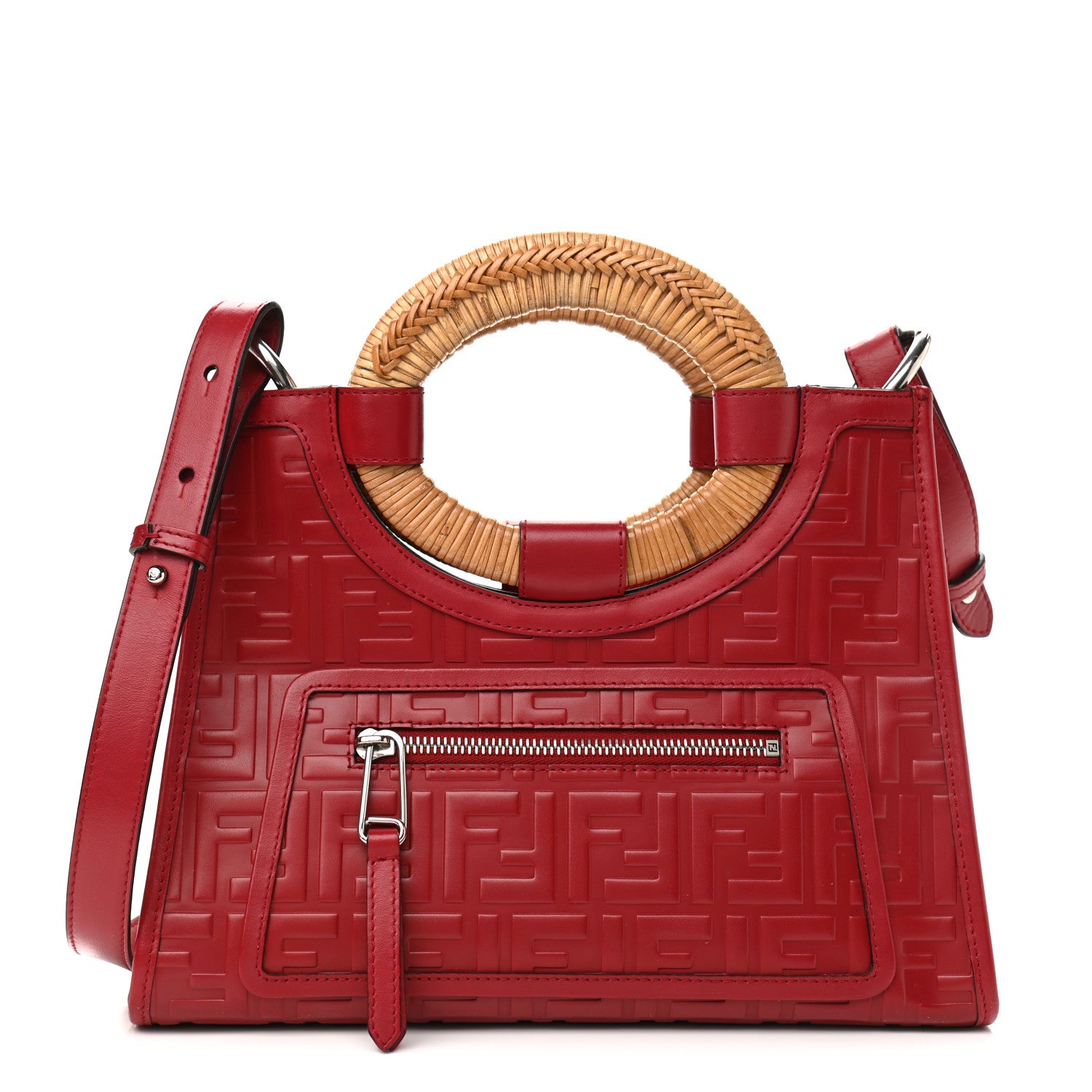 Fendi Vitello Century Wicker FF 1974 Embossed Small Runaway Shopper Tote Fragola 1 of 18