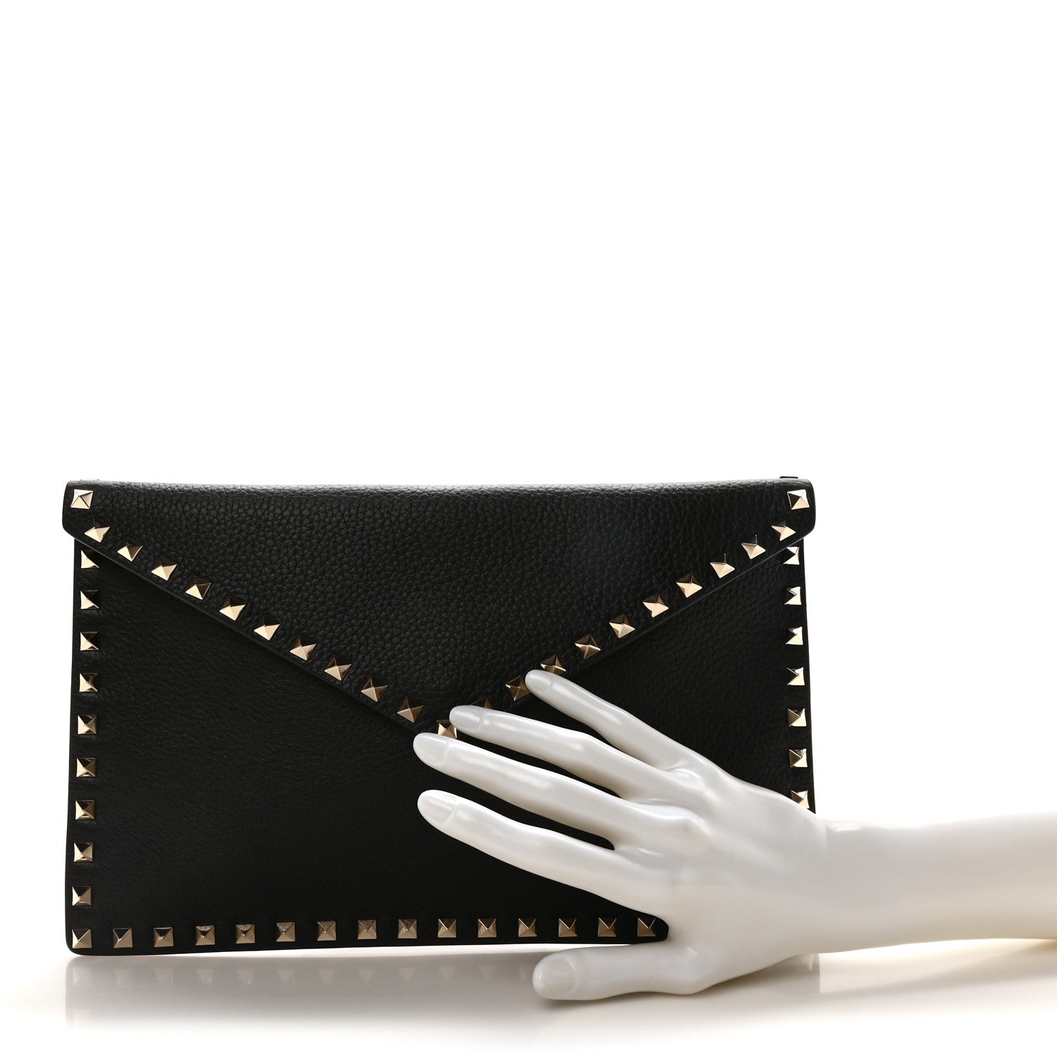 Valentino Garavani Pebbled Calfskin Large Rockstud Envelope Clutch Black 2 of 9