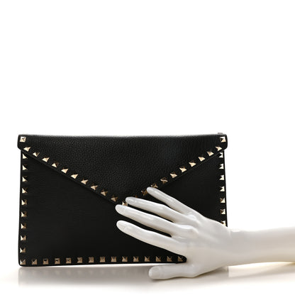 Valentino Garavani Pebbled Calfskin Large Rockstud Envelope Clutch Black 2 of 9