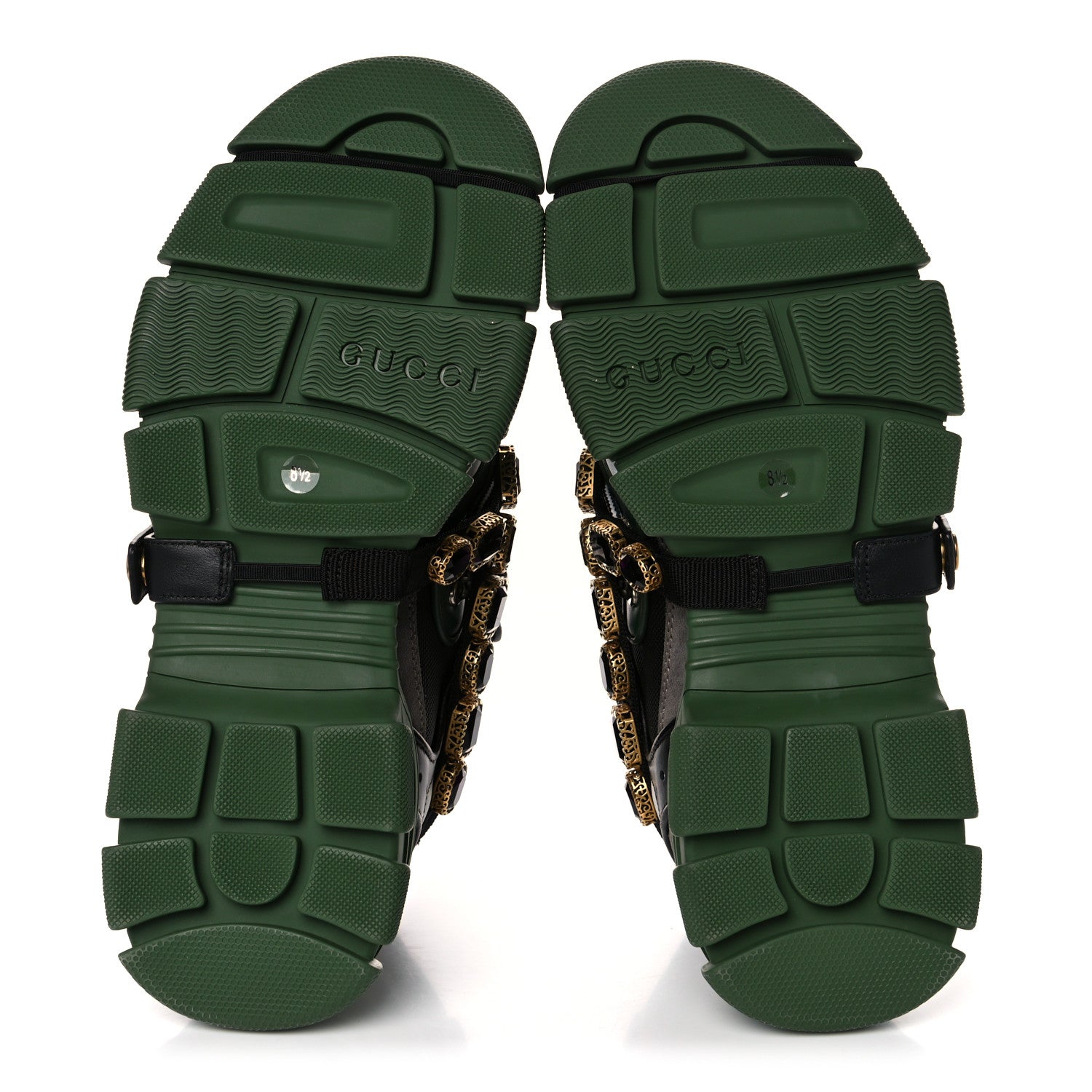 Gucci X SEGA Mesh Suede Calfskin Removable Crystals Mens Flashtrek Sneakers 8.5 Loess Black Olive Green 5 of 13