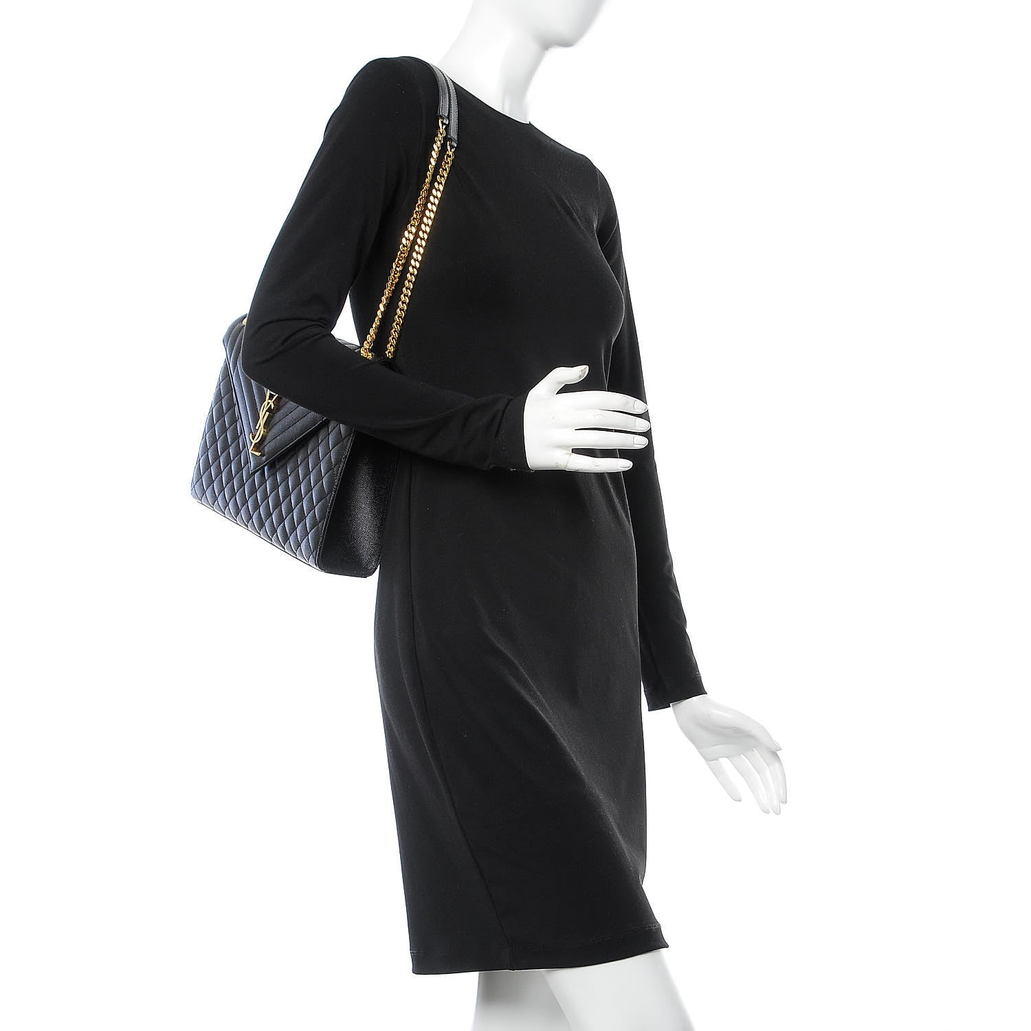 Saint Laurent Grain De Poudre Textured Mixed Matelasse Large Triquilt Monogram Satchel Black 2 of 7
