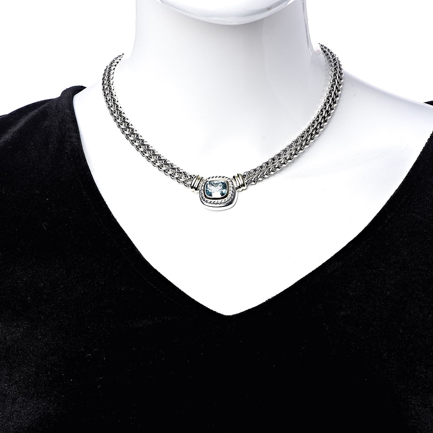 David Yurman Sterling Silver 14K Yellow Gold Blue Topaz Double Wheat Chain Necklace 2 of 6