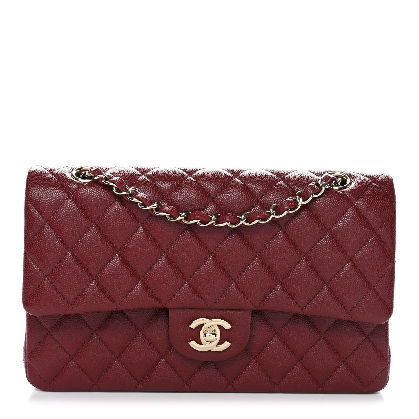 Caviar Quilted Medium Double Flap Red