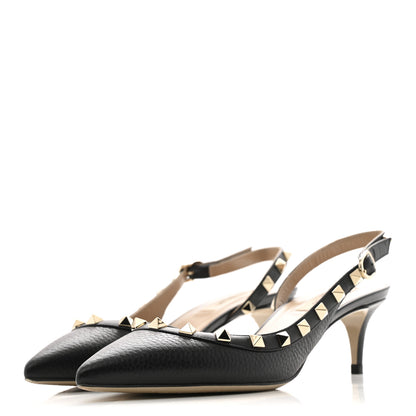 Valentino Garavani Pebbled Calfskin Rockstud Half d'Orsay Slingback 50mm Pumps 37.5 Black 4 of 10