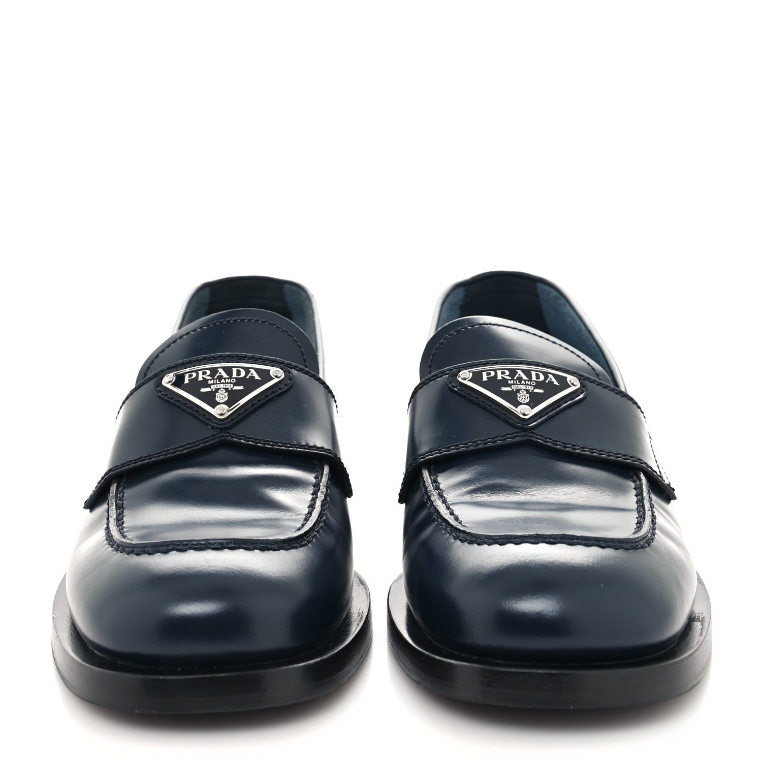 Prada Spazzolato Logo 20mm Loafers 37 Bleu 2 of 7