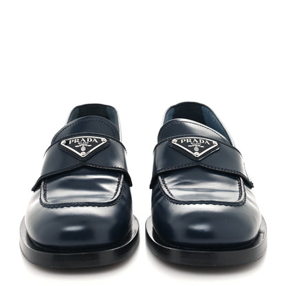 Prada Spazzolato Logo 20mm Loafers 37 Bleu 2 of 7