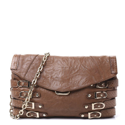 Jimmy Choo Lambskin Elaphe Snakeskin Brix Convertible Clutch Brown 1 of 8