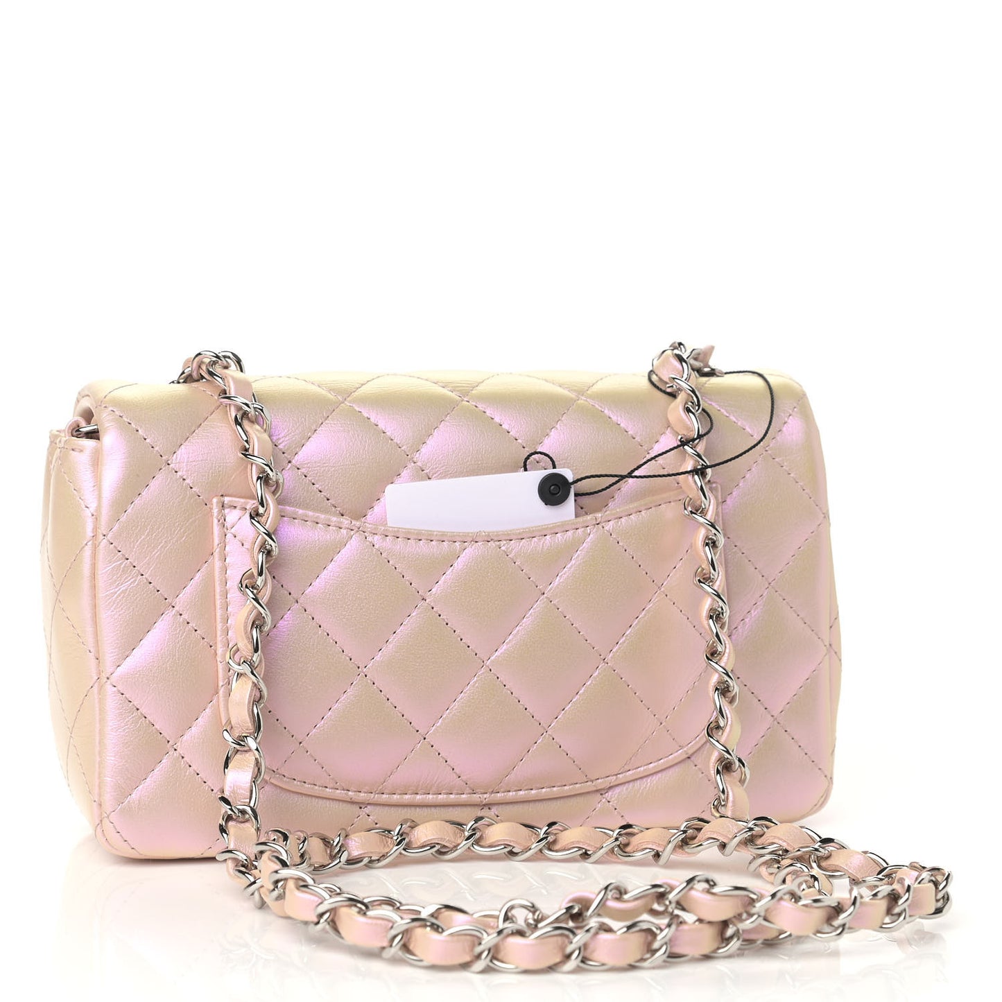 Iridescent Calfskin Quilted Mini Rectangular Flap Pink
