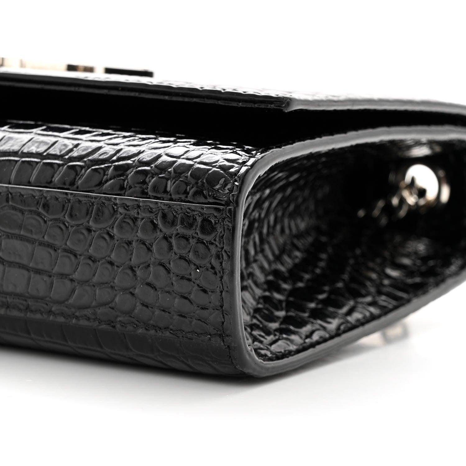 Saint Laurent Calfskin Crocodile Embossed Small Classic Monogram Kate Tassel Satchel Black 9 of 10
