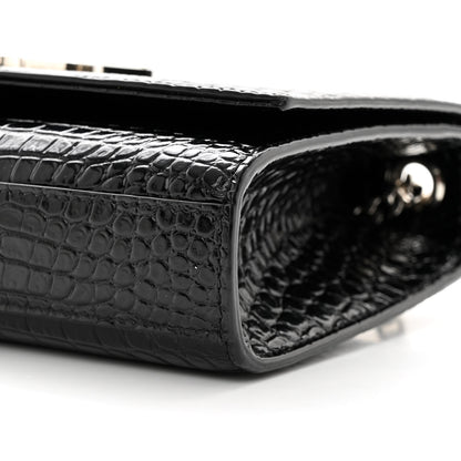 Saint Laurent Calfskin Crocodile Embossed Small Classic Monogram Kate Tassel Satchel Black 9 of 10