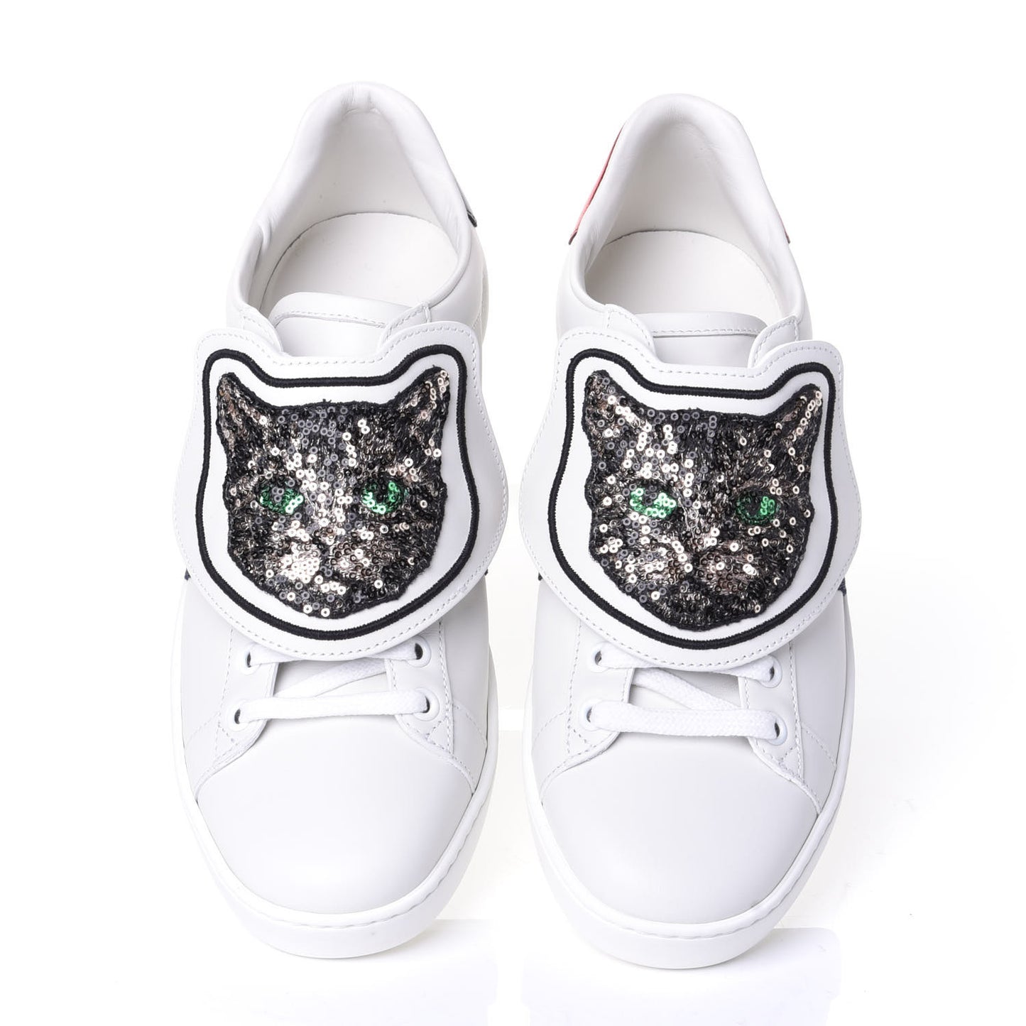 Calfskin Sequins Web Cat Womens Ace Sneakers 37.5 White