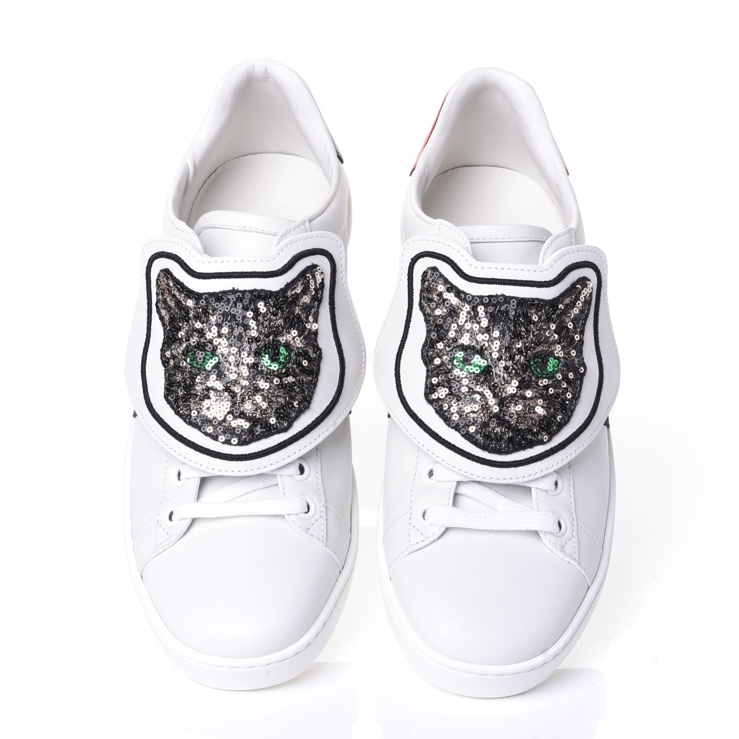 Gucci Calfskin Sequins Web Cat Womens Ace Sneakers 37.5 White 5 of 11