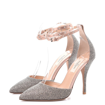 Valentino Garavani Glitter Calfskin Ankle Strap Pumps 37 Poudre Gold 3 of 9