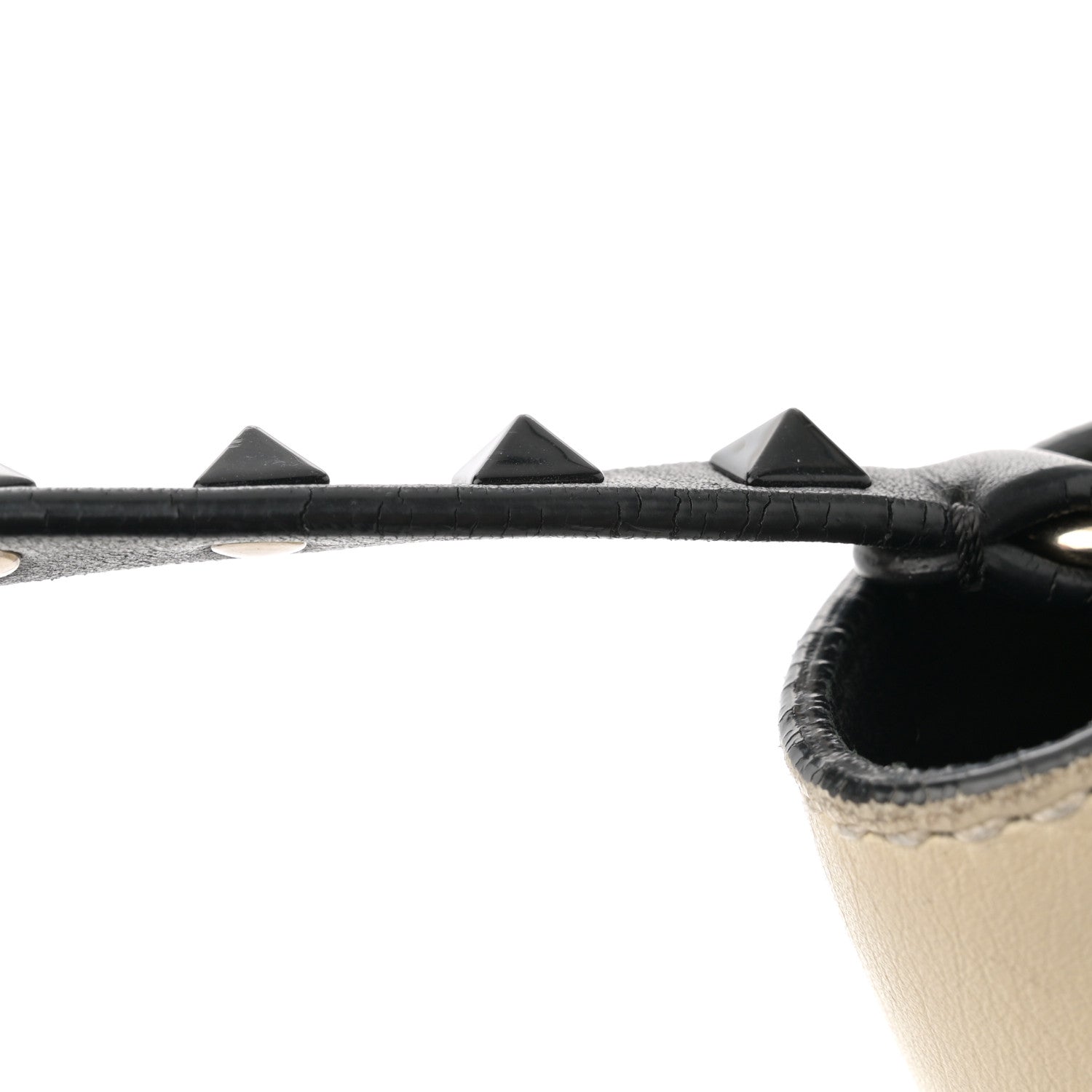 Valentino Garavani Vitello Bi-Color Small Rockstud Double Handle Tote Ivory Black 15 of 15