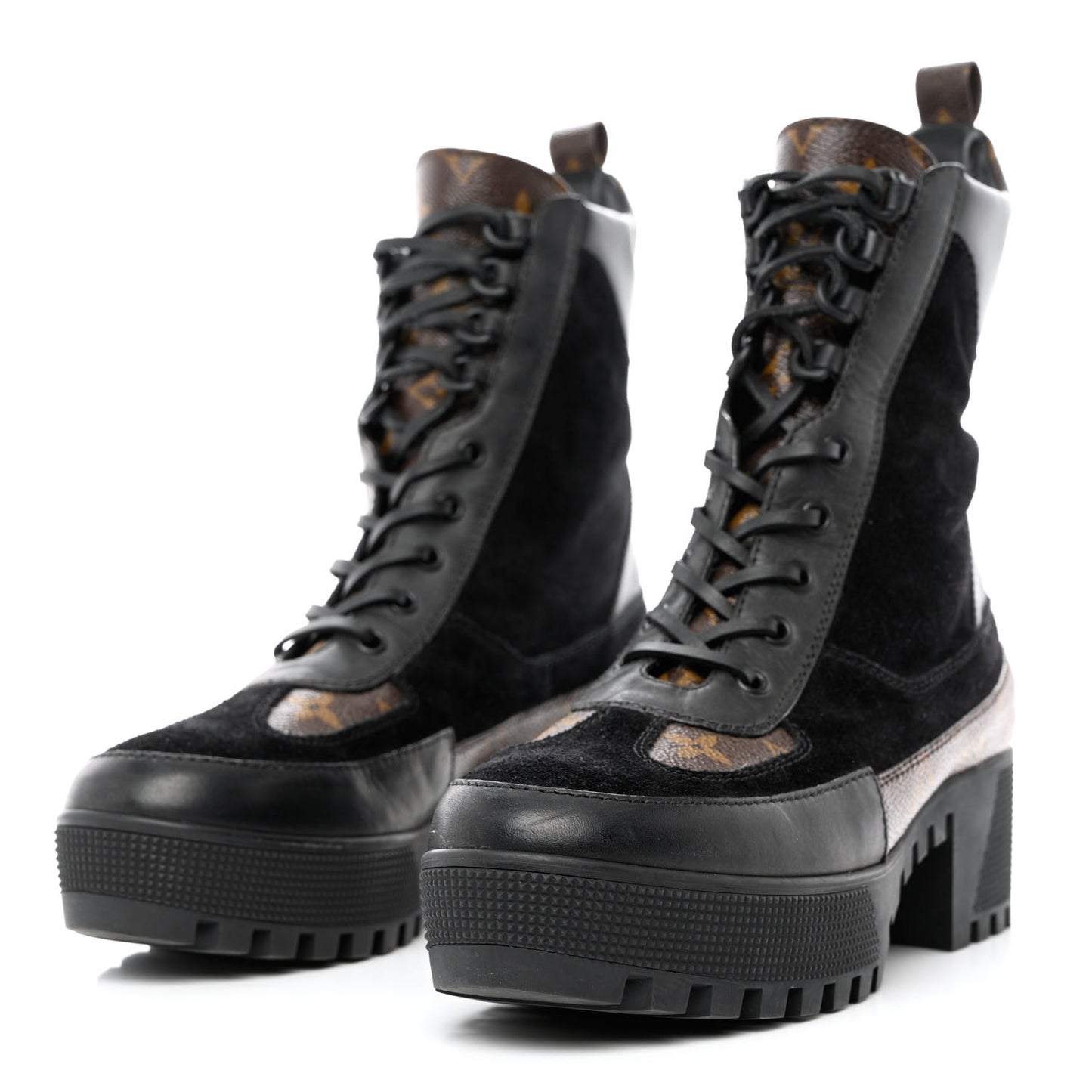 Suede Calfskin Monogram Laureate Platform Desert Boots 39.5 Black