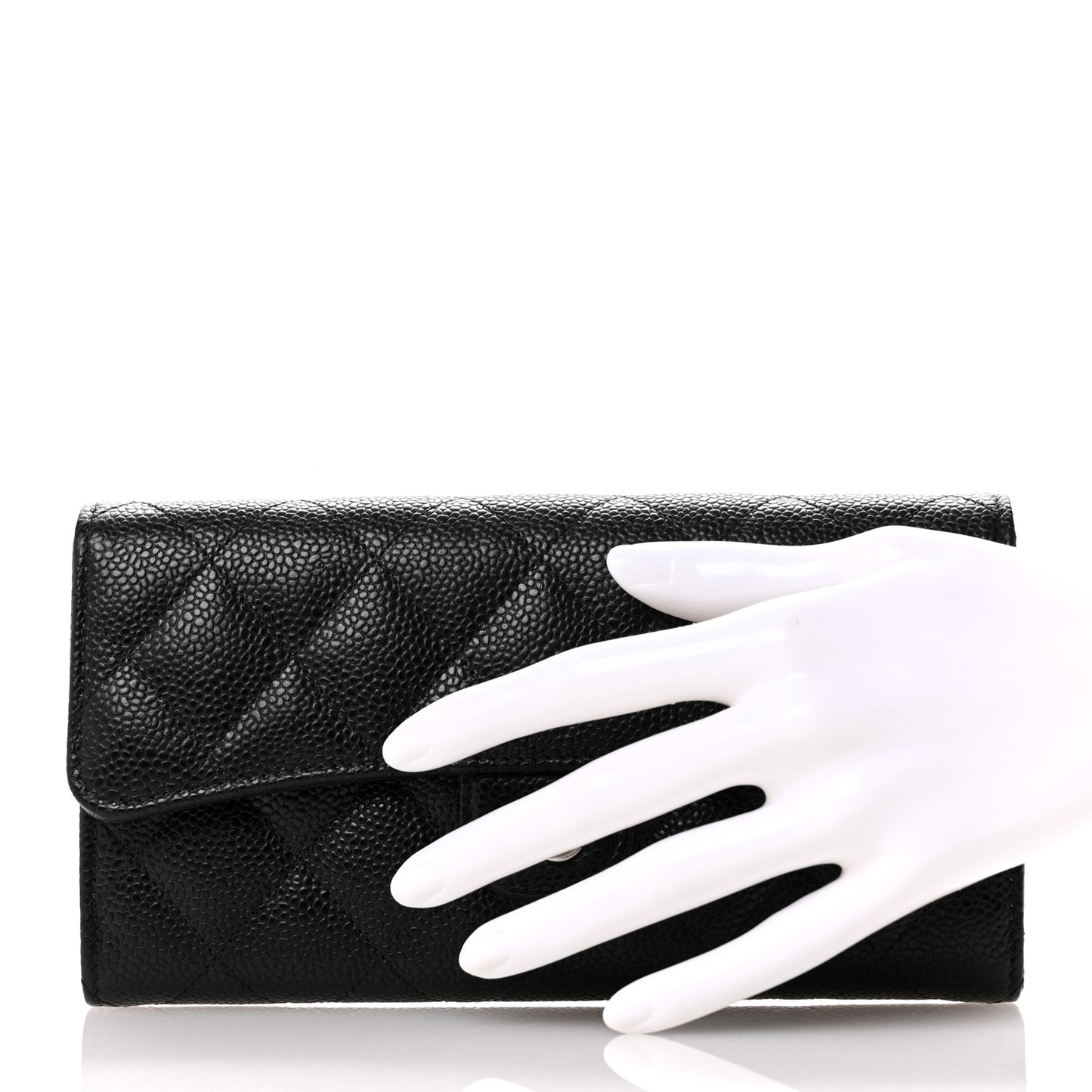 Caviar Quilted Large Gusset Flap Wallet Black