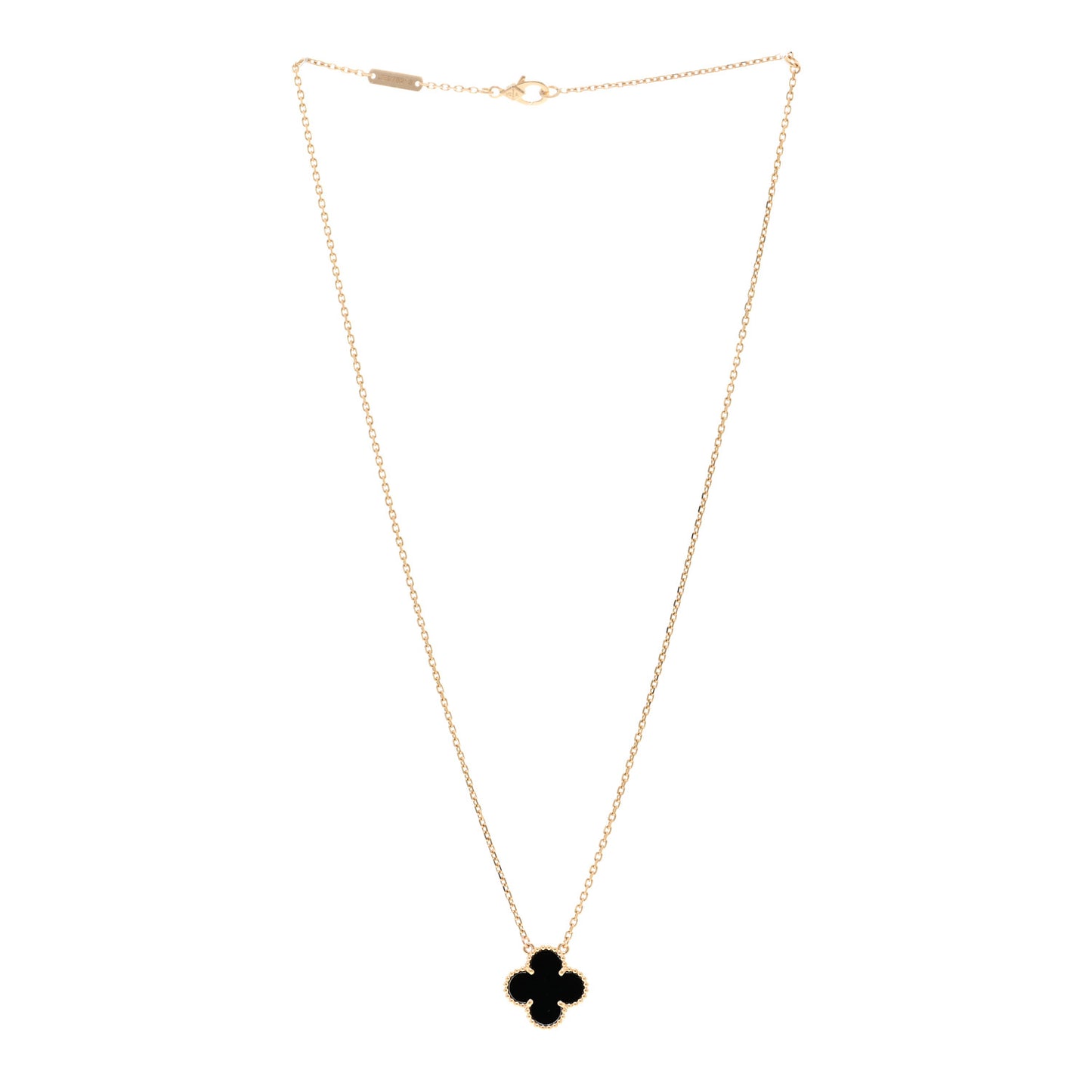 18K Yellow Gold Black Onyx Vintage Alhambra Pendant Necklace