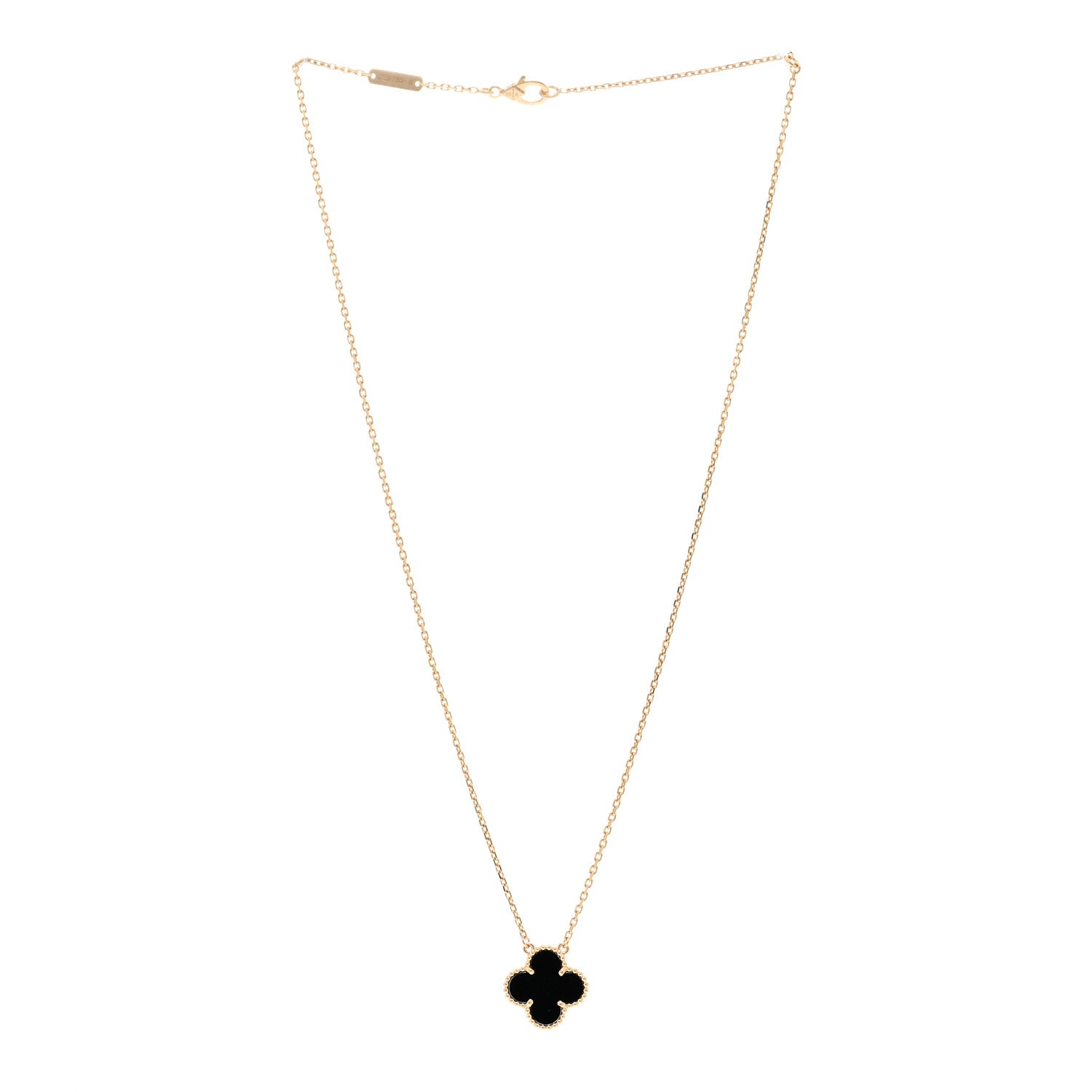 Van Cleef & Arpels 18K Yellow Gold Black Onyx Vintage Alhambra Pendant Necklace 3 of 4