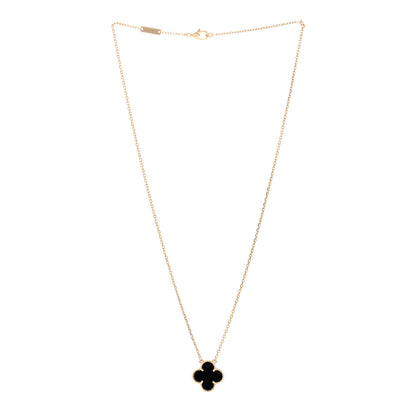 Van Cleef & Arpels 18K Yellow Gold Black Onyx Vintage Alhambra Pendant Necklace 3 of 4