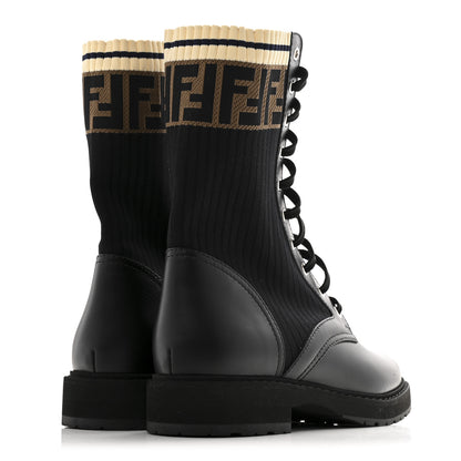 Fendi Calfskin Stretch Fabric Rockoko Biker Boots 40 Tobacco Black Marino 5 of 11