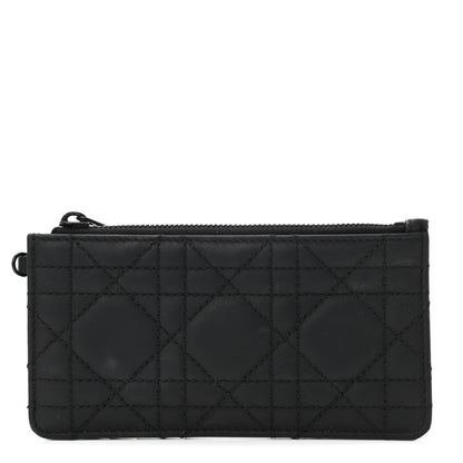 Christian Dior Ultra Matte Lambskin Cannage Small Lady Dior Zip Card Holder Black 1 of 13