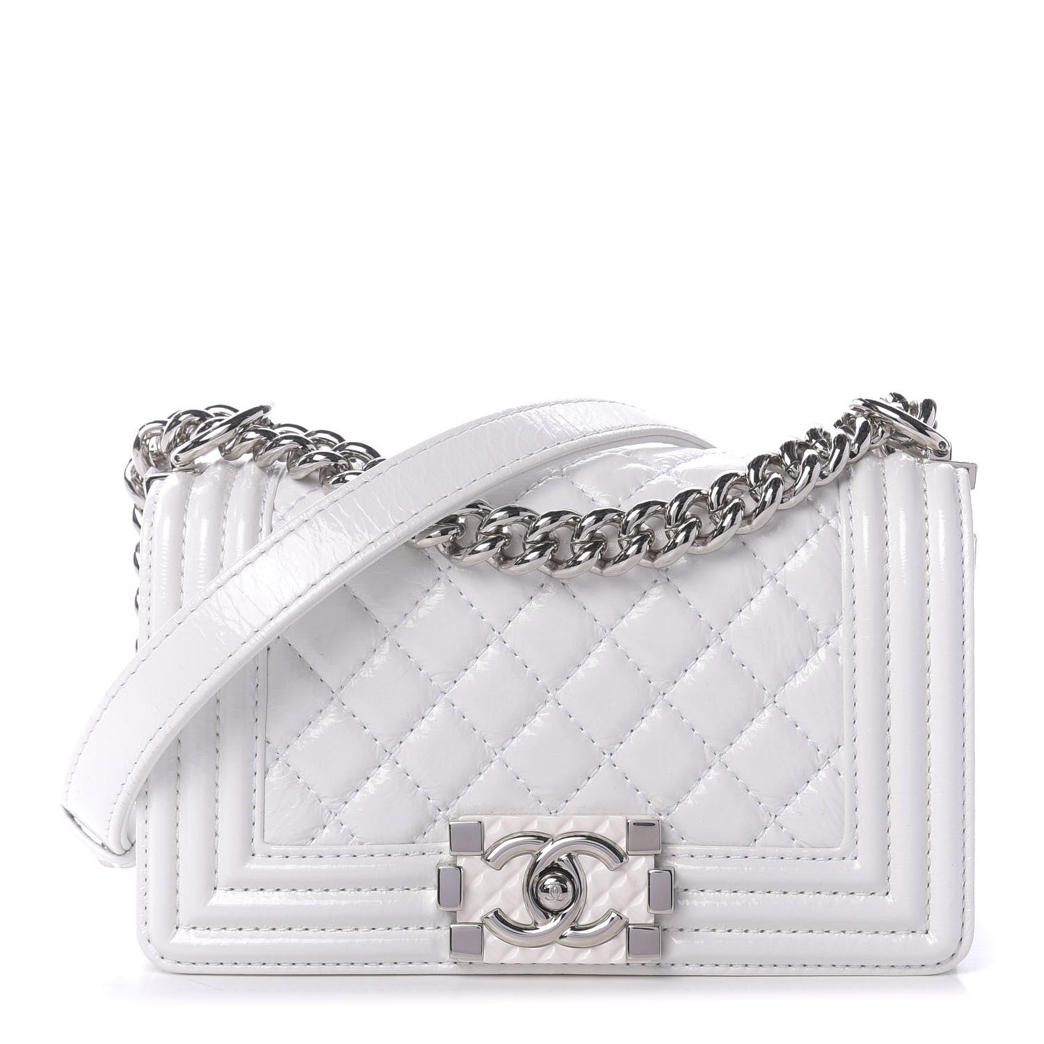Chanel Patent Goatskin Quilted Small Boy Flap White 1 of 9