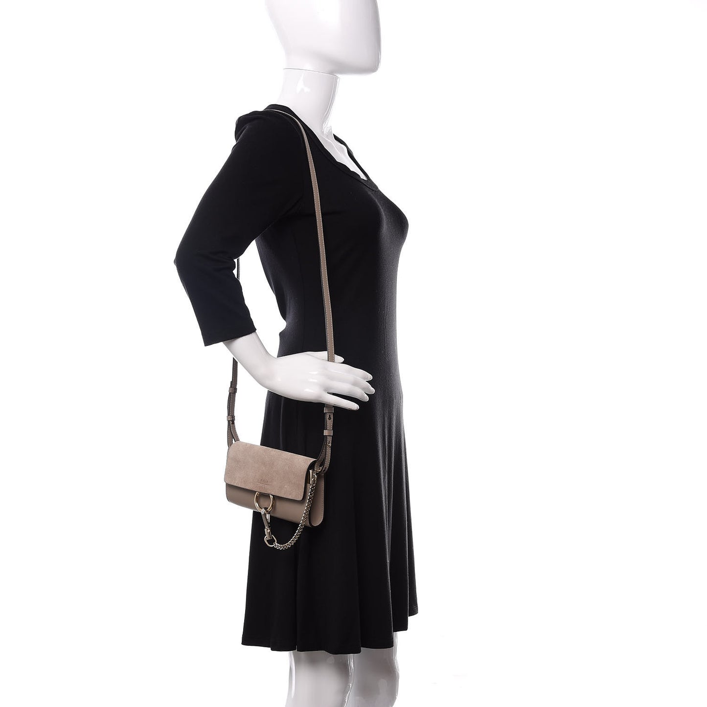 Suede Calfskin Mini Faye Shoulder Bag Motty Grey