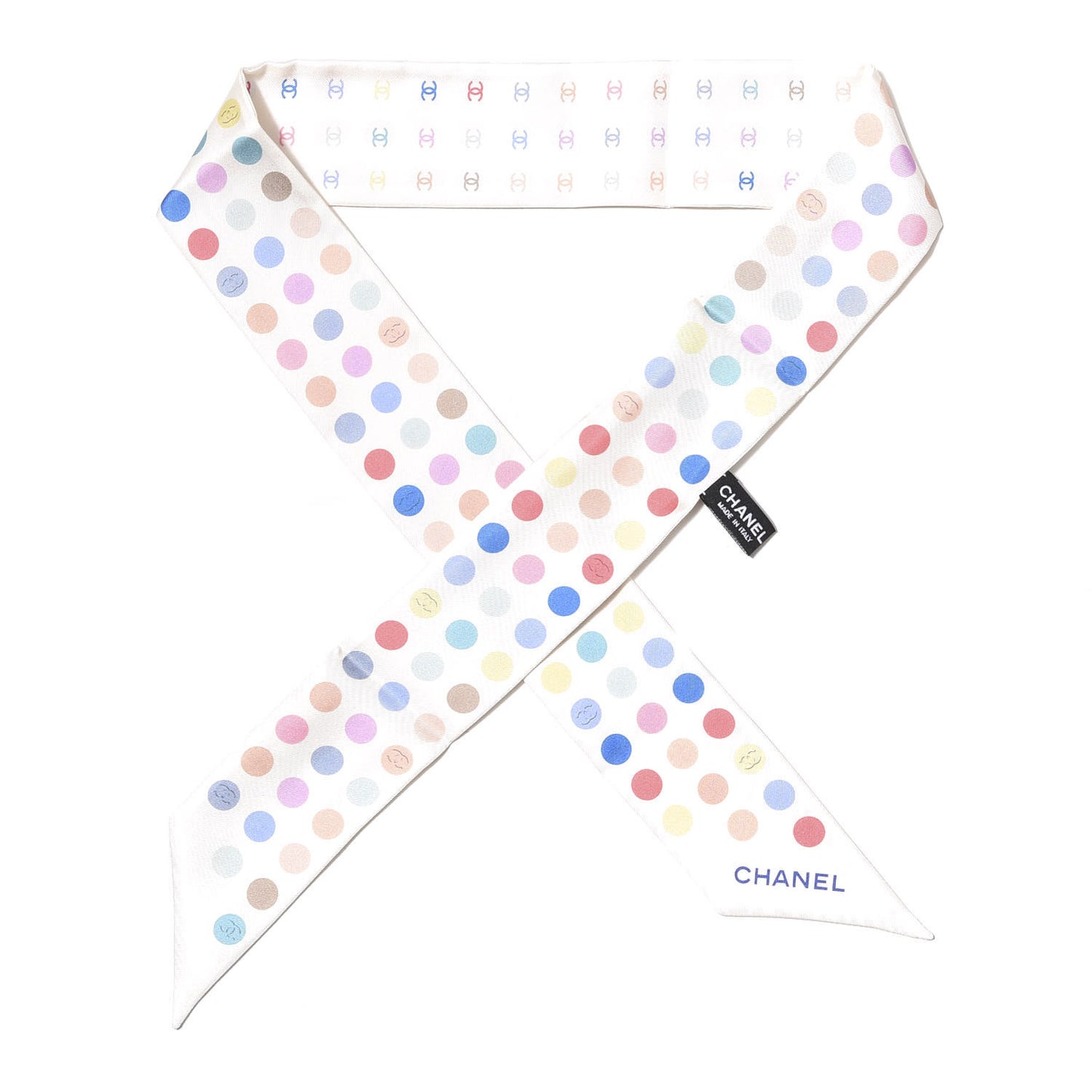 Silk Polka Dot CC Slim Bandeau Scarf Ivory Multicolor
