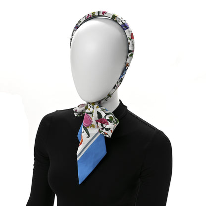 Gucci Silk Floral Print Twill Headband White Blue Multicolor 2 of 6