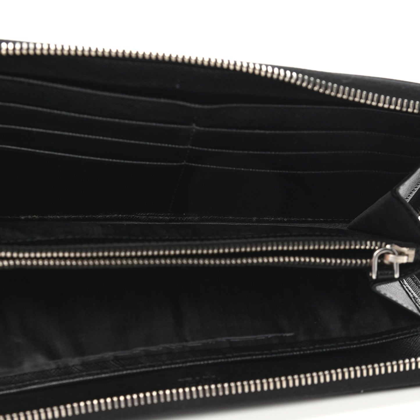 Saffiano Triangle Zip Around Wallet Black