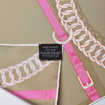 Hermes Silk Grand Manege Detail Scarf 90 Beige Jaune Vif Rose Vif 6 of 6