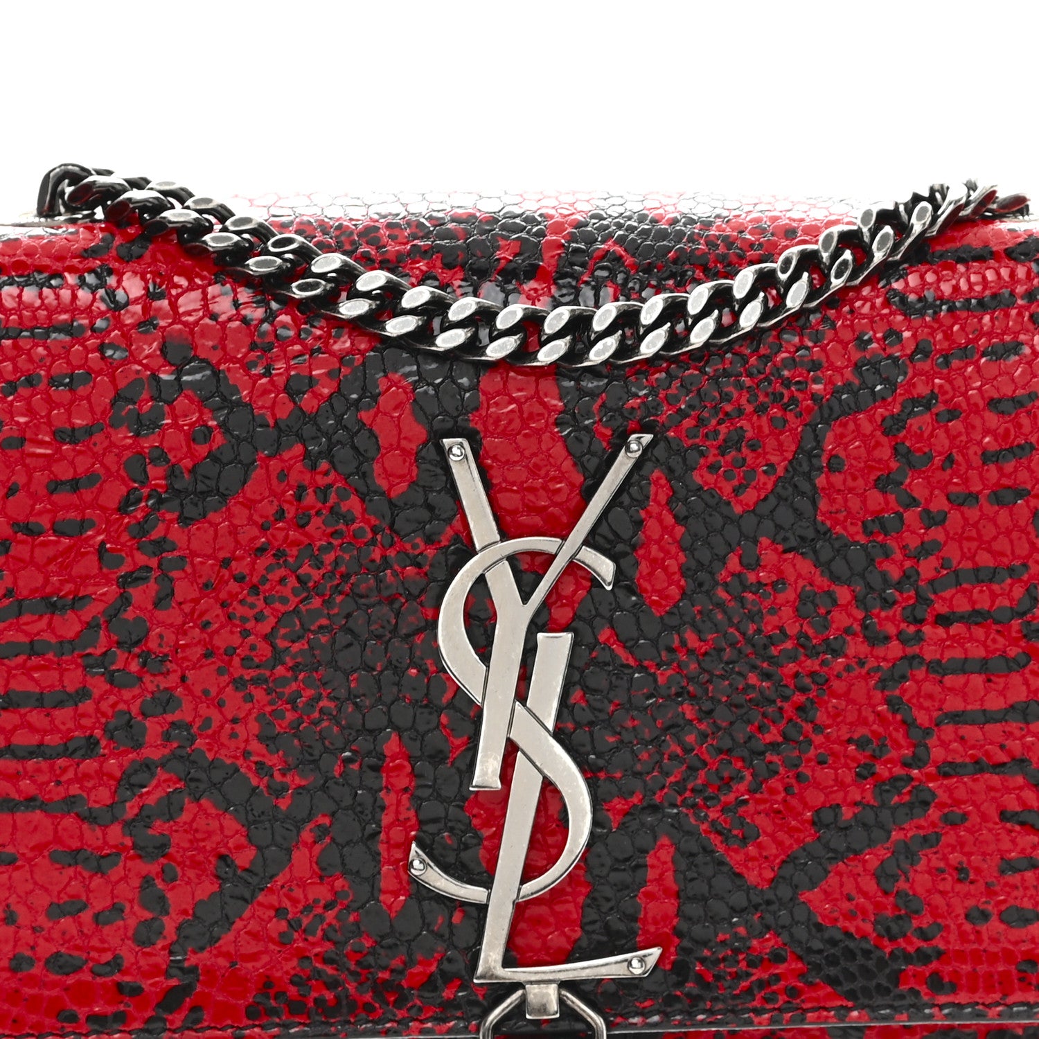 Saint Laurent Calfskin Snakeskin Embossed Small Classic Monogram Kate Tassel Satchel Red Black 7 of 11
