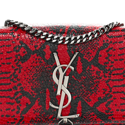 Saint Laurent Calfskin Snakeskin Embossed Small Classic Monogram Kate Tassel Satchel Red Black 7 of 11