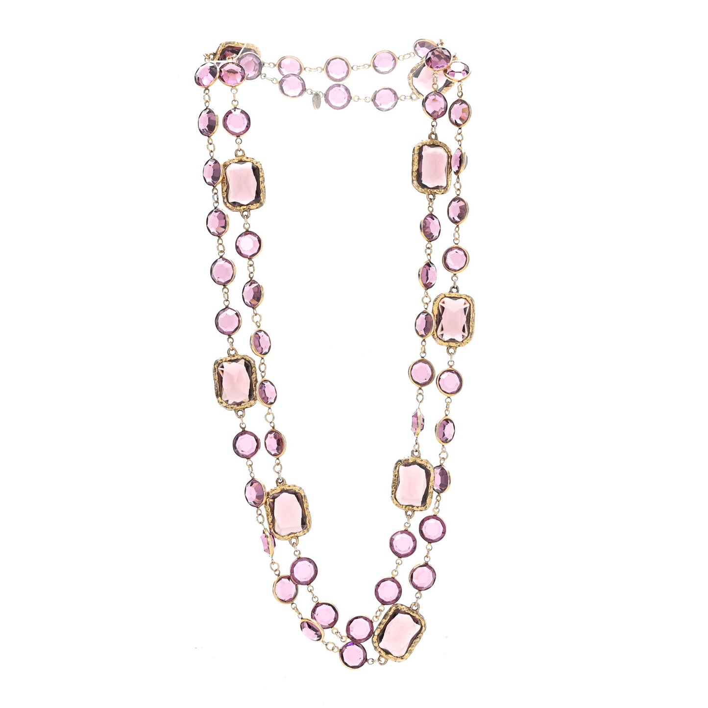 Swarovski Crystal Chicklet Sautoir Necklace Gold Pink