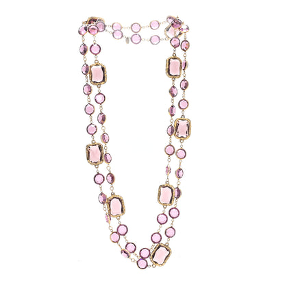 Chanel Swarovski Crystal Chicklet Sautoir Necklace Gold Pink 3 of 6
