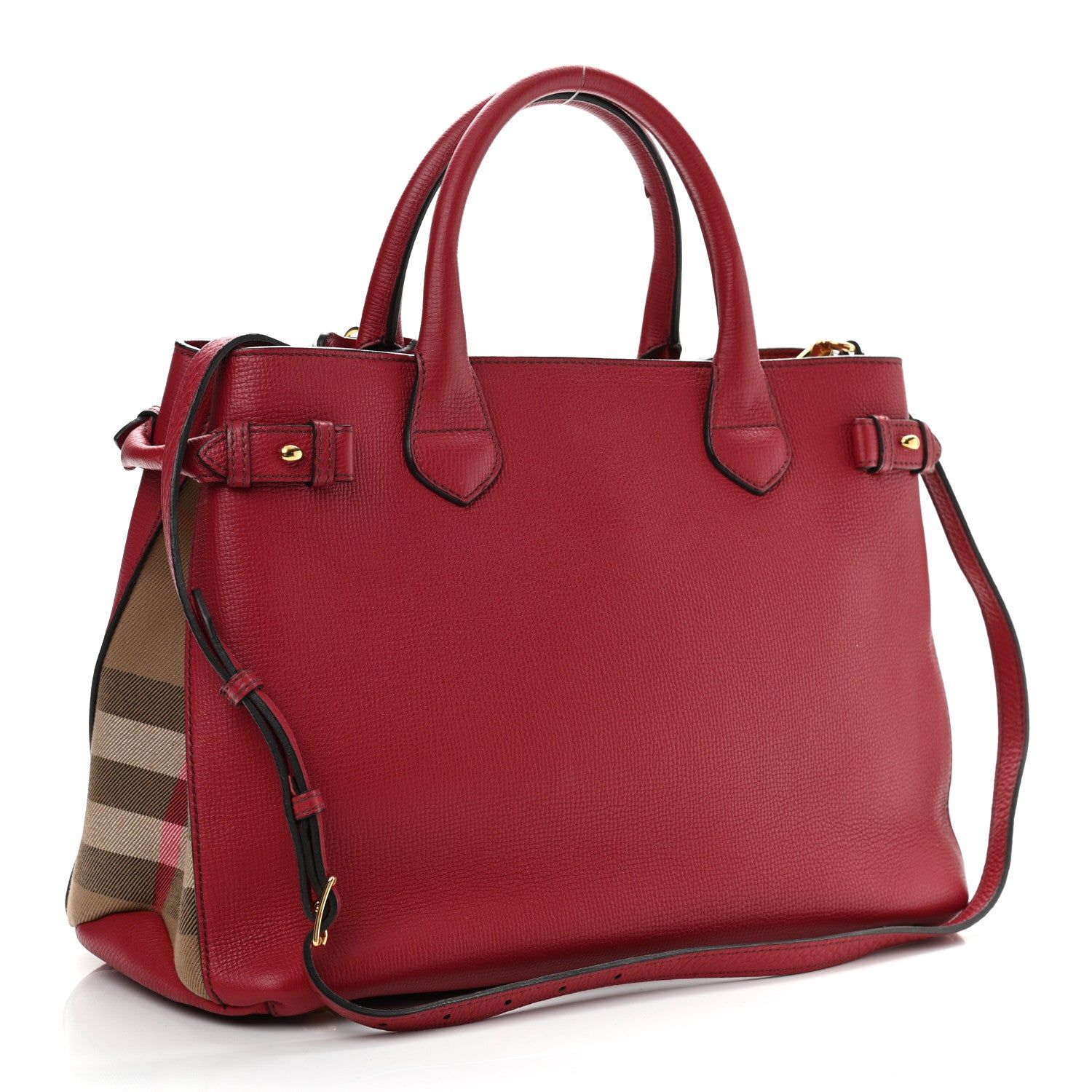 Burberry Grainy Calfskin House Check Medium Banner Tote Red 3 of 15