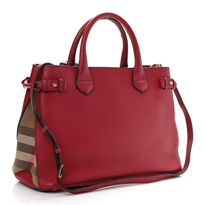 Burberry Grainy Calfskin House Check Medium Banner Tote Red 3 of 15